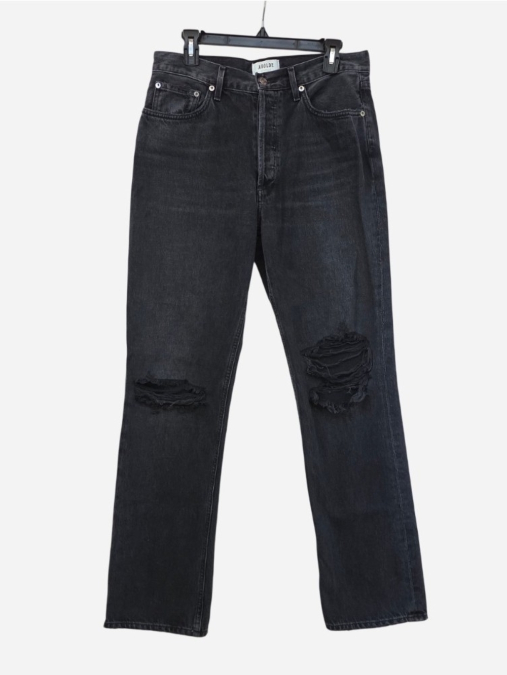 AGOLDE Lana Faded Black Distressed Vintage Straight-Leg Jeans, Sz 29